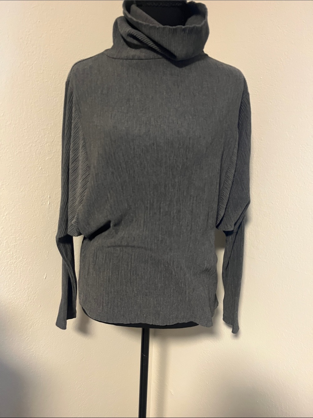 Clara Sun Woo Ribbed Turtleneck Sweater in Charcoal w/elephant sleeves-Small